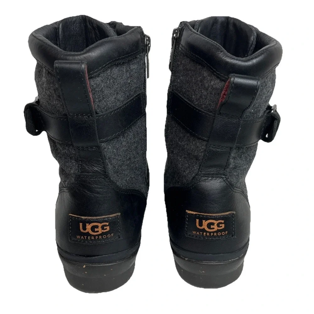 UGG KESEY Black NWOB Leather WATERPROOF SNOW Boot‎ Buckle Womens Size 39/8